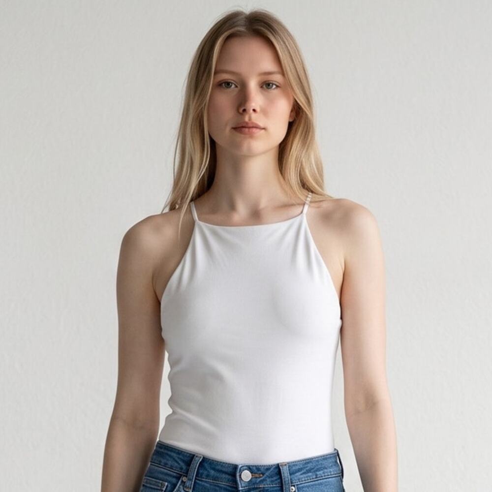 Gaze | M | White High-Neck Bodysuit Tank top Sleeveless Stretch Capsule Basic